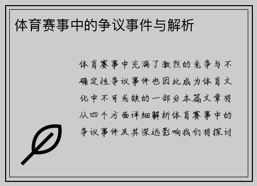 体育赛事中的争议事件与解析